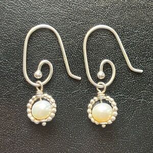 Pandora Silver and Pearl Dangle Earrings with Hook Design